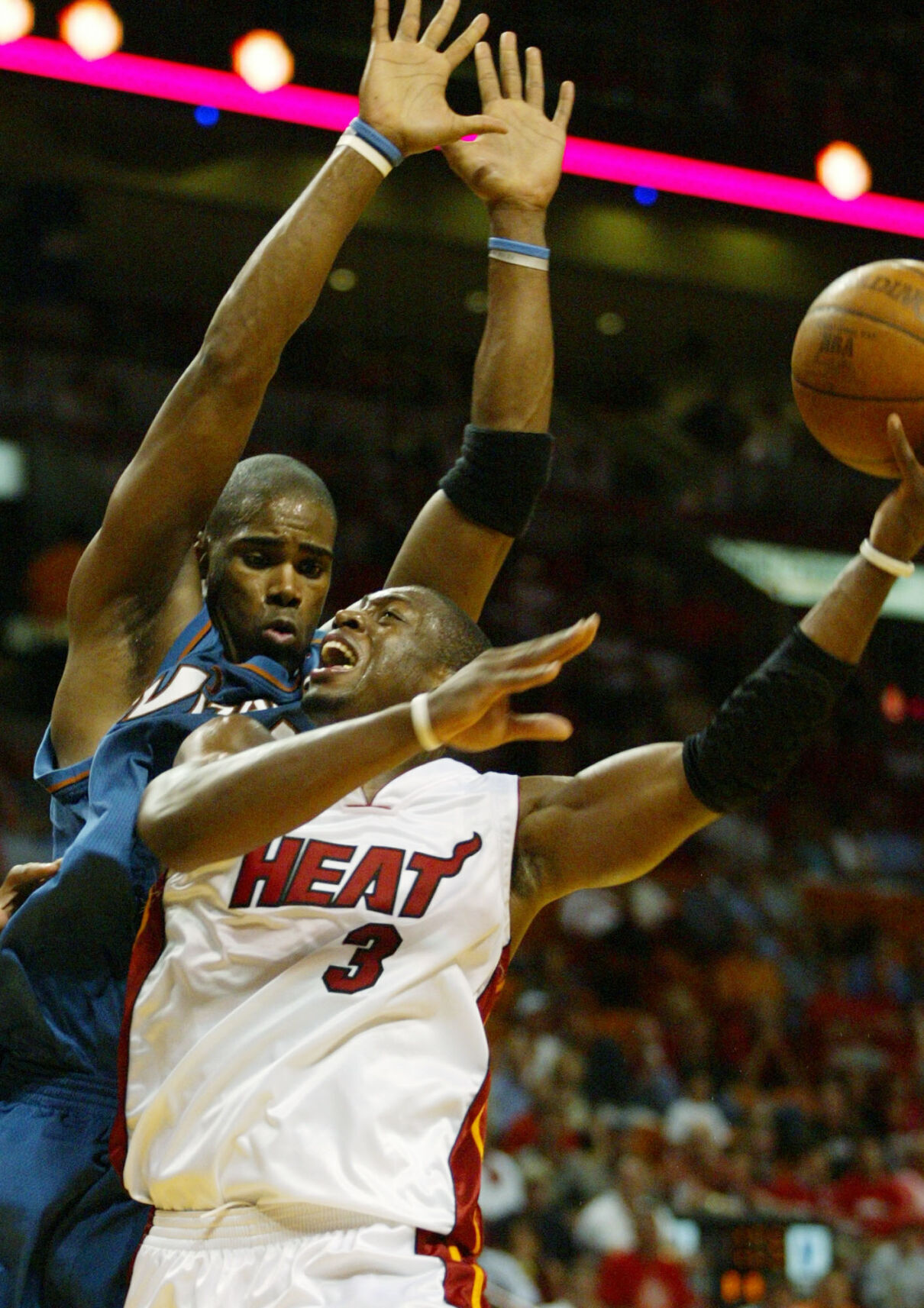 2005: Dwyane Wade becomes fifth NBA player to record 30 points, 15 assists, 5 rebounds in playoff game